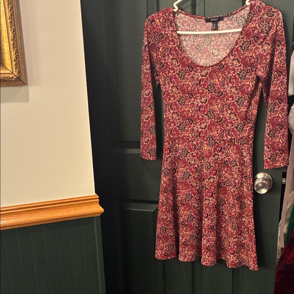 Forever 21 Burgundy Floral Long Sleeve Dress